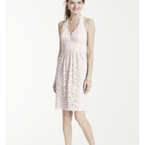 David’s Bridal Short Halter Lace Bridesmaid Dress